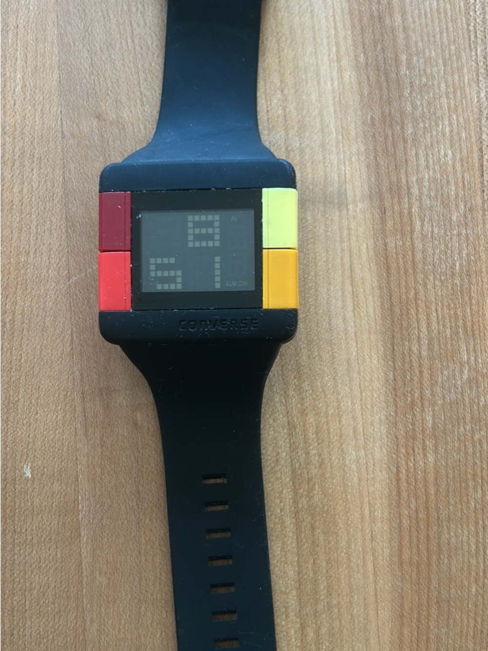 Converse Black Silicone Digital Watch with Red, Yellow and Orange Accents